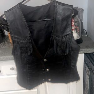 Women’s black leather motorcycle vest
